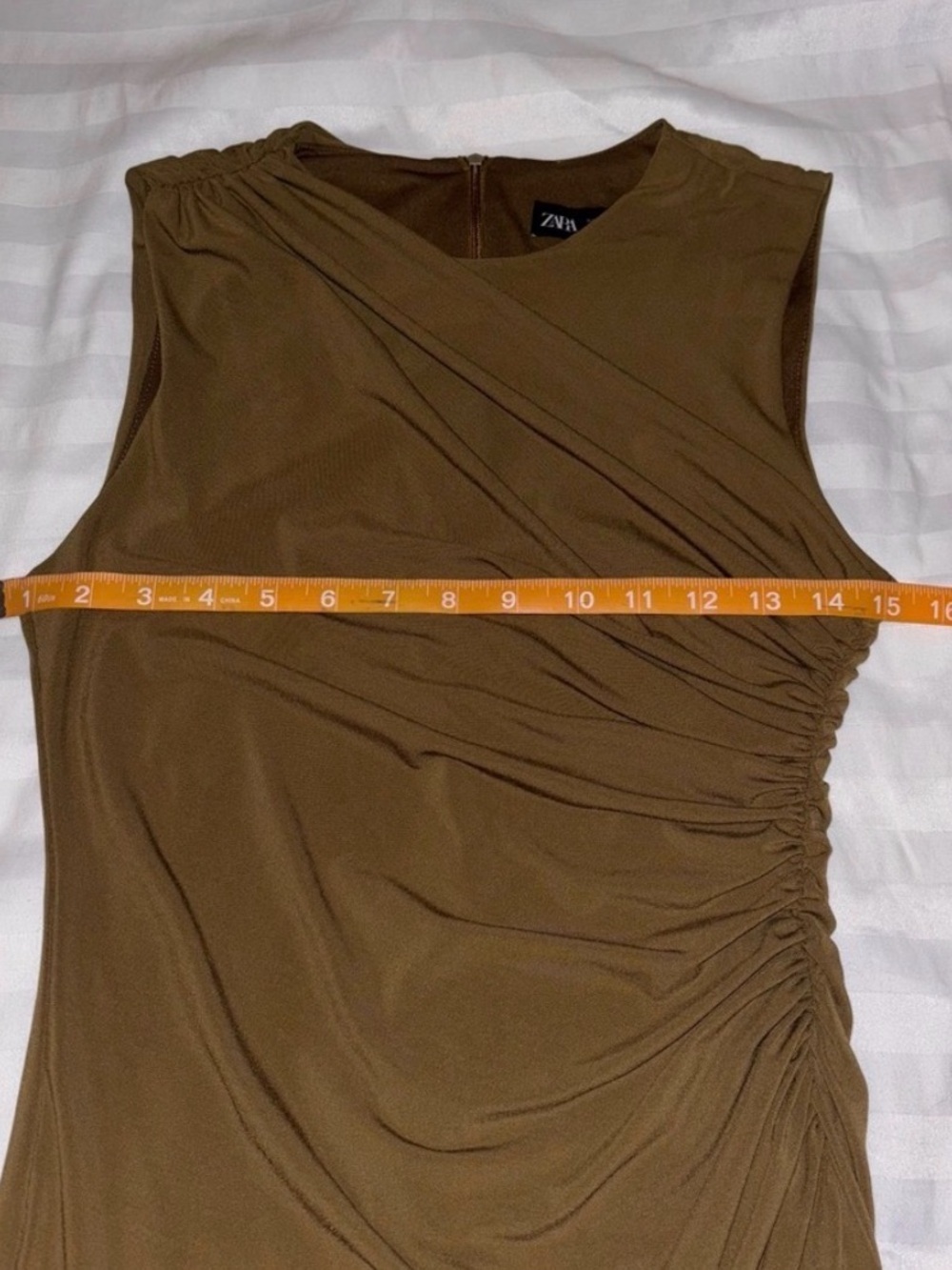 Zara Olive Sleeveless Ruched Mini Dress - Picture 6 of 9